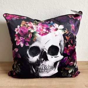 Max Studio Halloween Floral Skull Throw Pillow NEW 20x20 Feather Fill